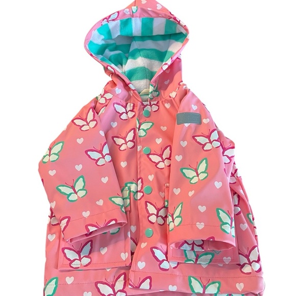 Hatley Green and Pink Baby Raincoat With Butterfly Pattern Size 9-12 Mos - Picture 10 of 10